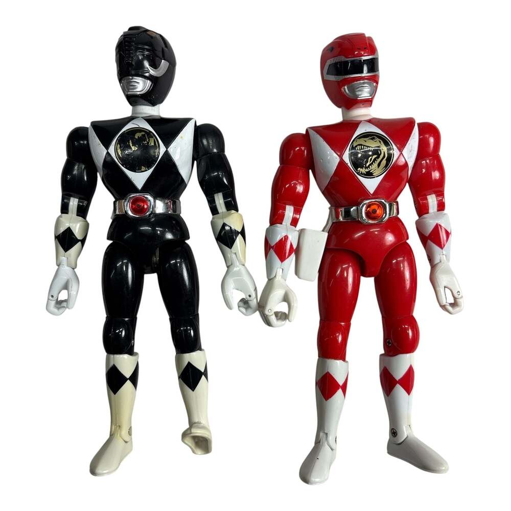 Set of Vintage Mighty Morphin Power Rangers Bandai 94 Kick Action Red and Black